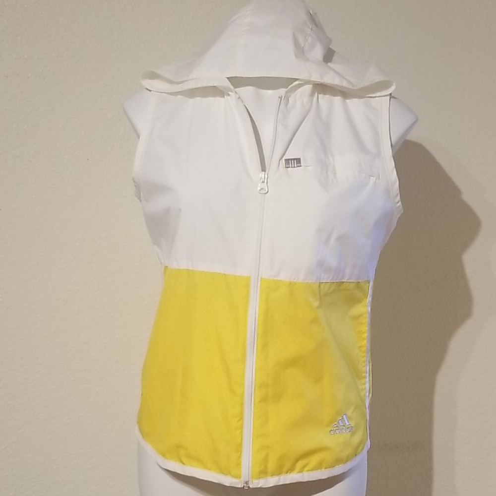 adidas Sleeveless Hooded Wind Vest in White and Yellow